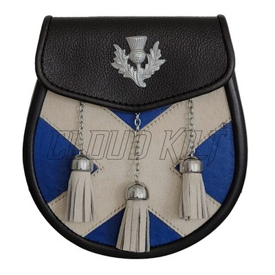 Scottish Flag Leather Sporran - Handcrafted Premium Leather - Kilt Accessories