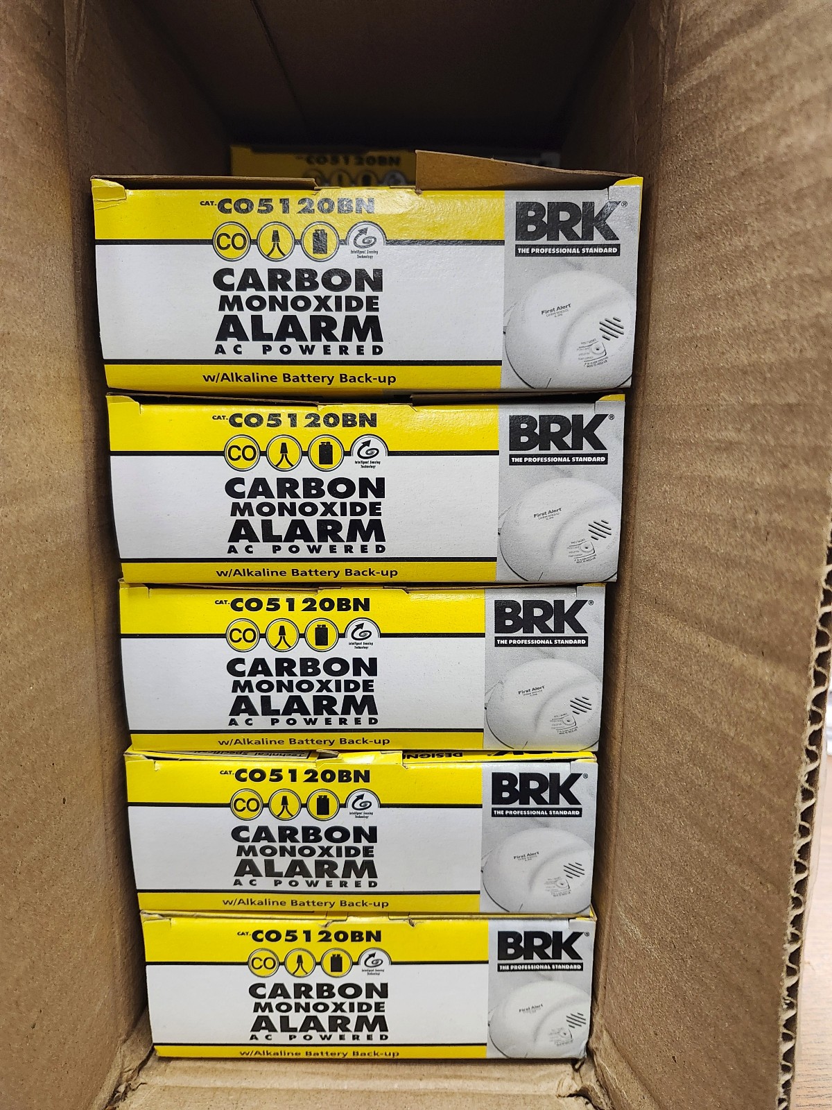 BRK Model CO5120BN, CO Alarm, 120 VAC, Battery Backup.