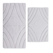 Knightsbridge Traditional Diamond Design 2 PC Cotton Bath Rug Set White
