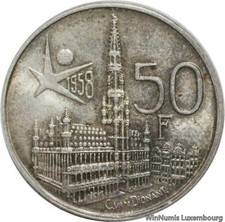 V7415 Belgio 50 franchi Baldovino Expo 1958 leggenda NL argento moneta FDC