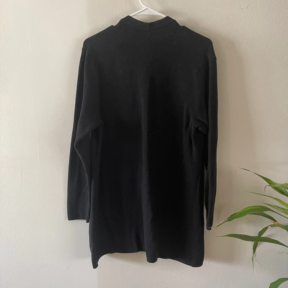 Cárdigan suéter J. Jill cuello en V para mujer L negro mezcla de algodón tejido acanalado clásico Foto 2 de 4