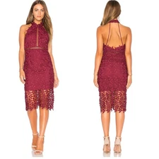BARDOT Gemma Halter Lace Sheath Midi Dress Size 6 in Burgundy Cocktail Party 