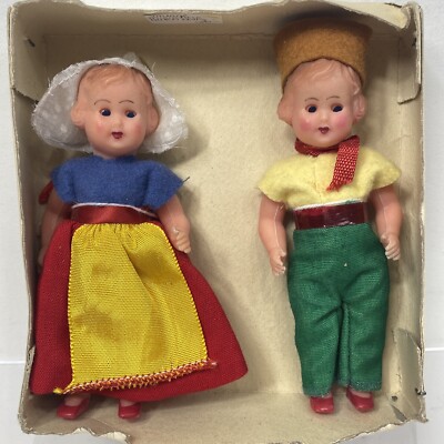 Vtg Dutch Doll Set Eyes Open Close Sleep Boy Girl Costume Jointed Made In Italy
