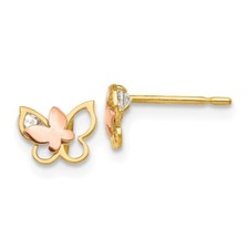 Real 14kt Yellow  Rose Gold Madi K CZ Children's Butterfly Post Earrings