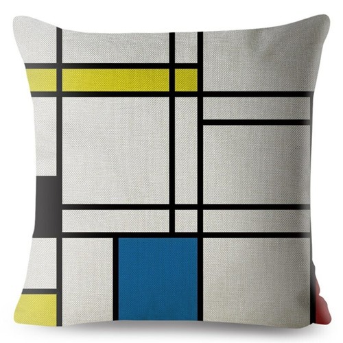 Mondrian Yellow Geometric Stitching Throw Square Cushion Covers Linen Home Decor - Picture 21 of 38