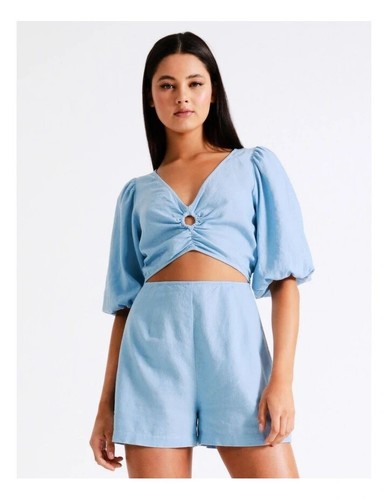 Miss Shop Linen Ring Detail Playsuit in Blue - Size 12 - 5+ items free AU only - Picture 3 of 19