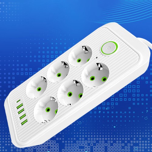 EU Plug Extension Cable 2500W Power Outlet for Home Office Travel (White) - Afbeelding 4 van 12