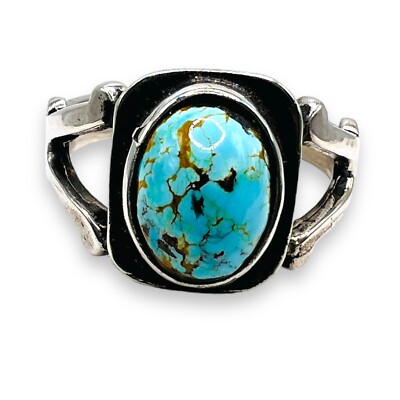 Perser Ring blau Matrix Türkis natürlicher Edelstein Sterlingsilber Unisex 9,5