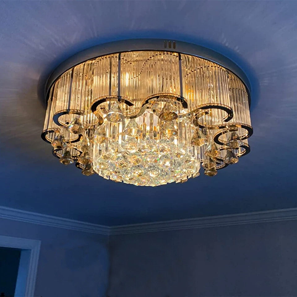 Candelabros modernos de cristal K9 iluminação de luxo montagem embutida lâmpadas de teto com controle remoto - Imagem 2 de 4