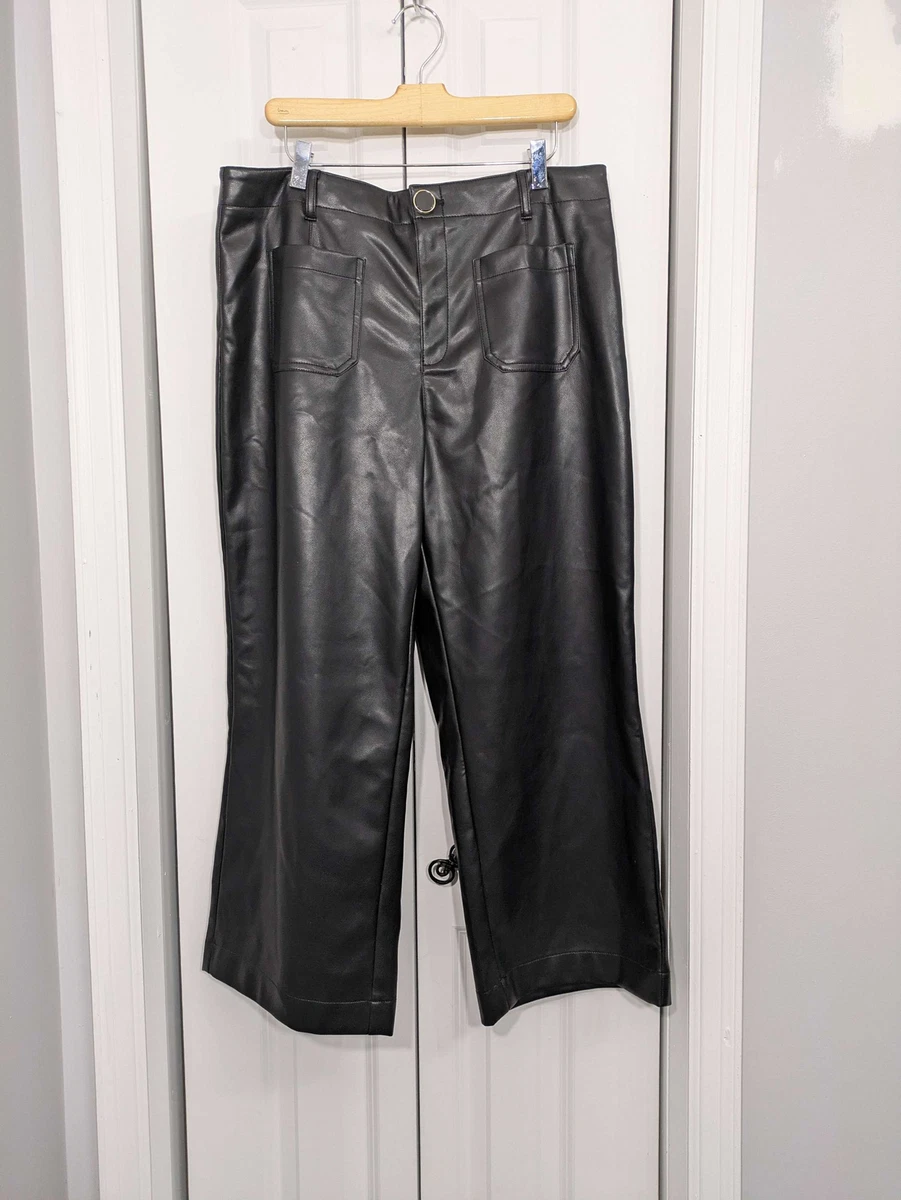 Faux Leather Wide-Leg Regular Size Pants for Women for sale  display picture 3