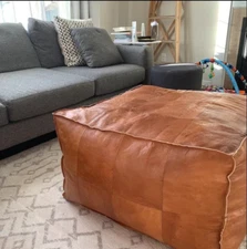 Leather Ottoman Moroccan Pouf Classic Unstuffed Pouffe Footstool Boho Handmade