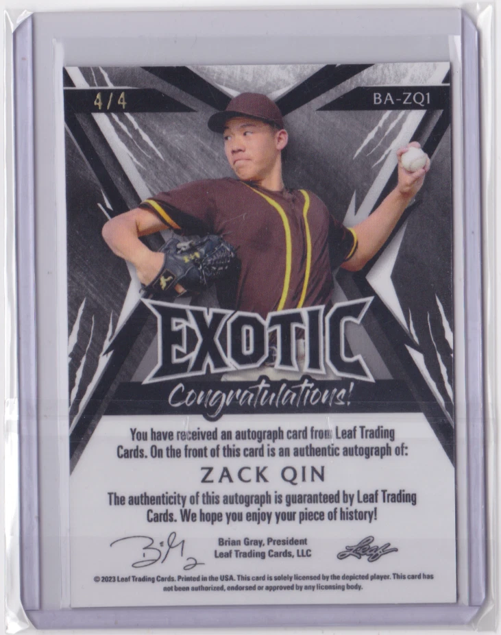 2023 LEAF EXOTIC CRYSTAL PARROT BASE PARALLEL 4/4 ZACK QIN #BA-ZQ1 PADRES - Image 2 of 2