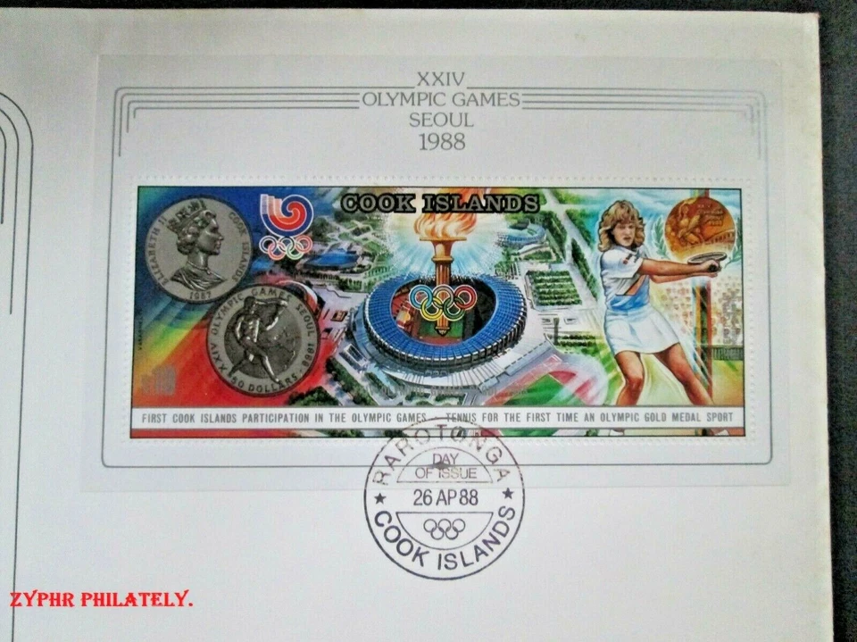 Cook Islands - "XXIV OLYMPIC GAMES SEOUL 1988" Pure Silver $50 Coin Cover / PNC - Image 3 of 4