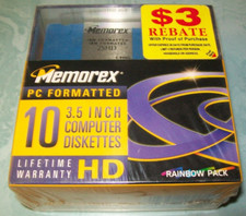 NEW Memorex 10-PACK 3.5  HD Computer Diskettes PC Formatted 1.4 MB Rainbow NEW 