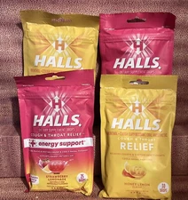 2-Halls Cough and Throat Relief Energy Support Drops Straw/Lemon 2-Honey Lemon