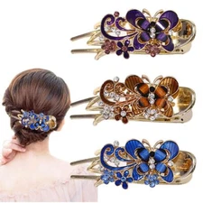 3Pcs Rhinestone Hair Clips Duckbill Flower Butterfly Barrettes for Women Girls
