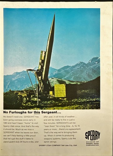 Sperry Army Sergeant Missile Salt Lake City Vintage Print Ad 1966