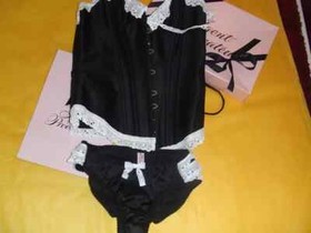 AGENT PROVOCATEUR VINTAGE SEXY BLACK & WHITE MAID STYLE CORSET & BRIEF LARGE A/B