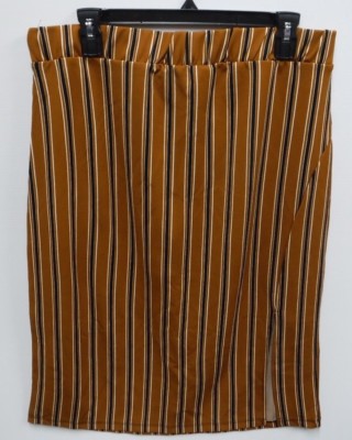 Olivia Blu Womens Size 3X Brown & Black Crepe Midi Skirt with Front Slit New 