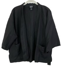 Clara Sun Woo Pocket Cardigan Jacket Size Extra Large Linen Knit Hi Low Black