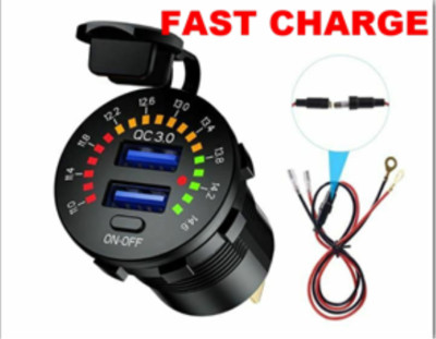 Marine 12V 24V QC 3.0 Dual USB Quick Charger LED Voltmeter