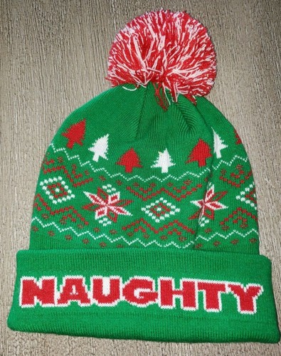 CHRISTMAS KNIT WINTER HAT NAUGHTY NICE 