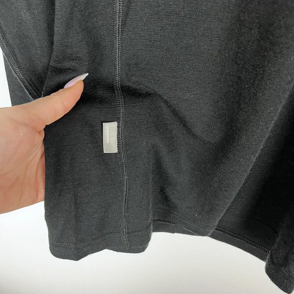 Camisa Icebreaker Para Hombres Básicos 1/4 Cremallera Lana Merino Negra Sólida Capa Base Para Hombres XL Foto 3 de 4