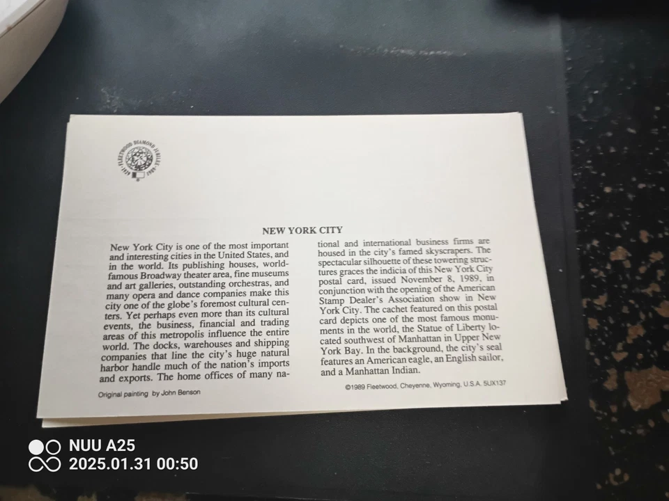 1989 U.S. 15c Fleetwood Postcard FDI Scott # UX137 - Image 2 of 2