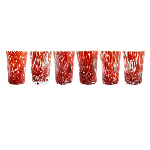 Set of 6 Six Murano Glass Drinking Art Tumblers Red Handmade Millefiori - Picture 2 of 12