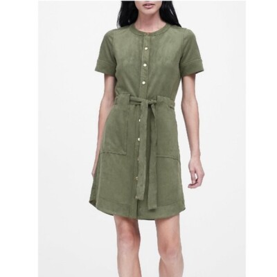 banana republic green shirt dress Banana Republic Green Black & White Patterned Dress main image 1