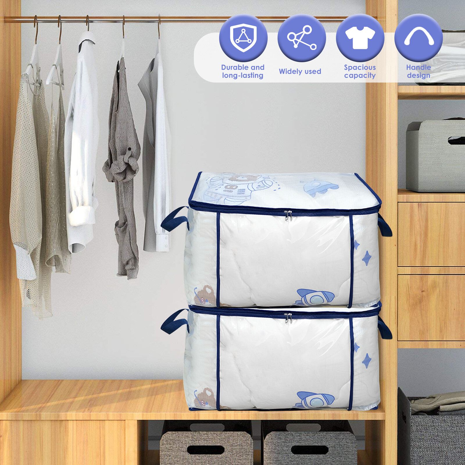 4Pcs Clear Quilt Storage Bag PVC Transparent Visible Clothes Storage