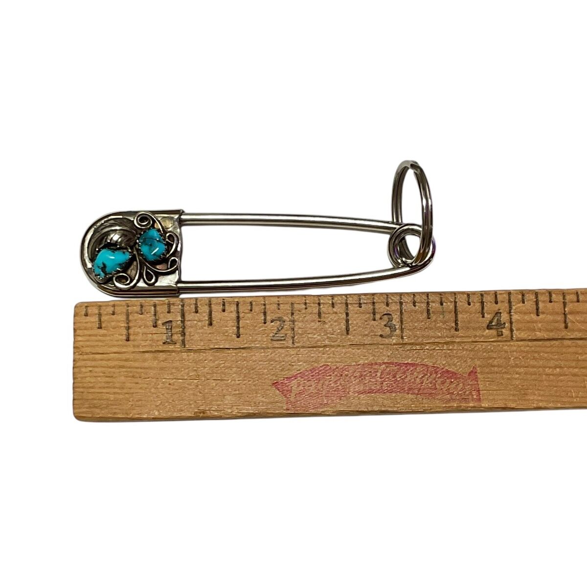 Navajo Turquoise Safety Pin Keyring Inlay Key Chain Fob Tag Navajo Turquoise Safety Pin Keyring Inlay Key Chain Fob Tag