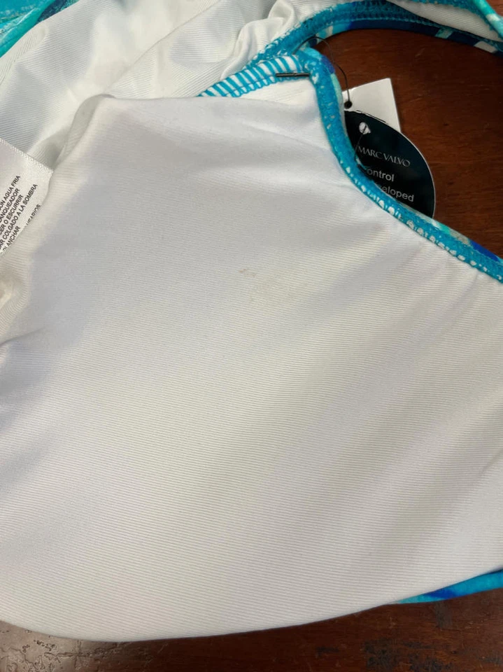 $134 Carmen Marc Valvo Cuello en V Sobrepelliz UNA Pieza Azul Talla 10 (MANCHADO) Foto 4 de 4