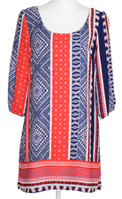 AS U WISH Womens Shift Dress Size M Red White Blue Geometric Criss Cross Back