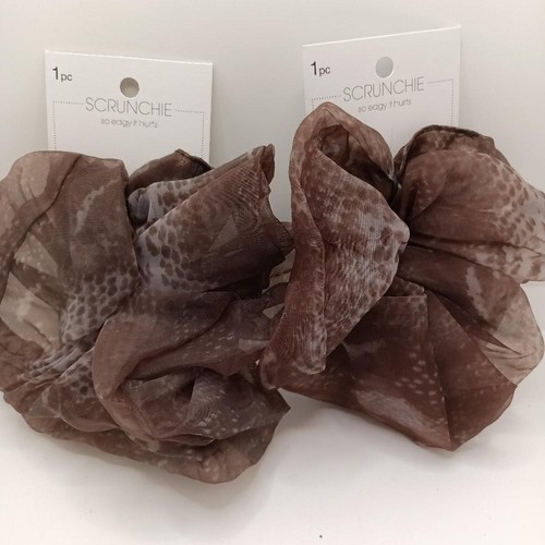 2x Scunci Elite Fancy Fashion Hair Scrunchie Animal Pattern Gray Brown Spotted,