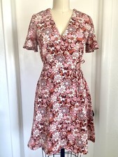 Monteau Womens Floral Dress Size S Dainty Daisy Ruffle Bloomcore Faux Wrap NWOT