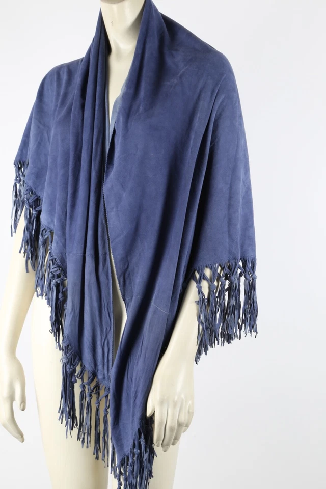 Saia top cachecol Bottega Ricasoli azul camurça falsa borlas envoltório - Imagem 2 de 4