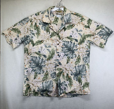 Vintage Hawaiian Shirt Mens Large Natural Neutral Colors Floral Palm Leaf