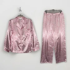 Miss Elaine Pajama Set Pink Paisley Silky Satin Wide Leg Soft Long Sleeve Large