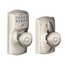 Camelot Satin Nickel Electronic Keypad Door Lock with Georgian Knob and Flex Loc
