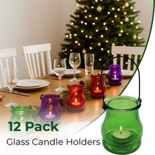 12 Tea Light Candle Holders Glass Hanging Tea Lights Decorative FREE DELIVERY