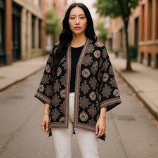 Women  s Max Studio Kimono Open Cardigan Resortwear Vacation Summer OS Black
