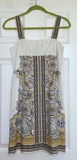 Ann Taylor Loft A Line Shift Sun Dress Size 0 White Black Yellow Cotton Straps