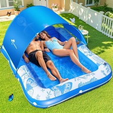 Inflatable Tanning Pool Lounger W/ Canopy,81"x 60" Large Tanning Floats for