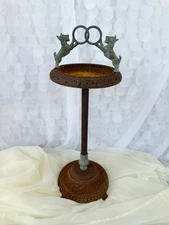 Vintage cast iron & bronze standing ashtray birdfeeder SCOTTY DOG home decor
