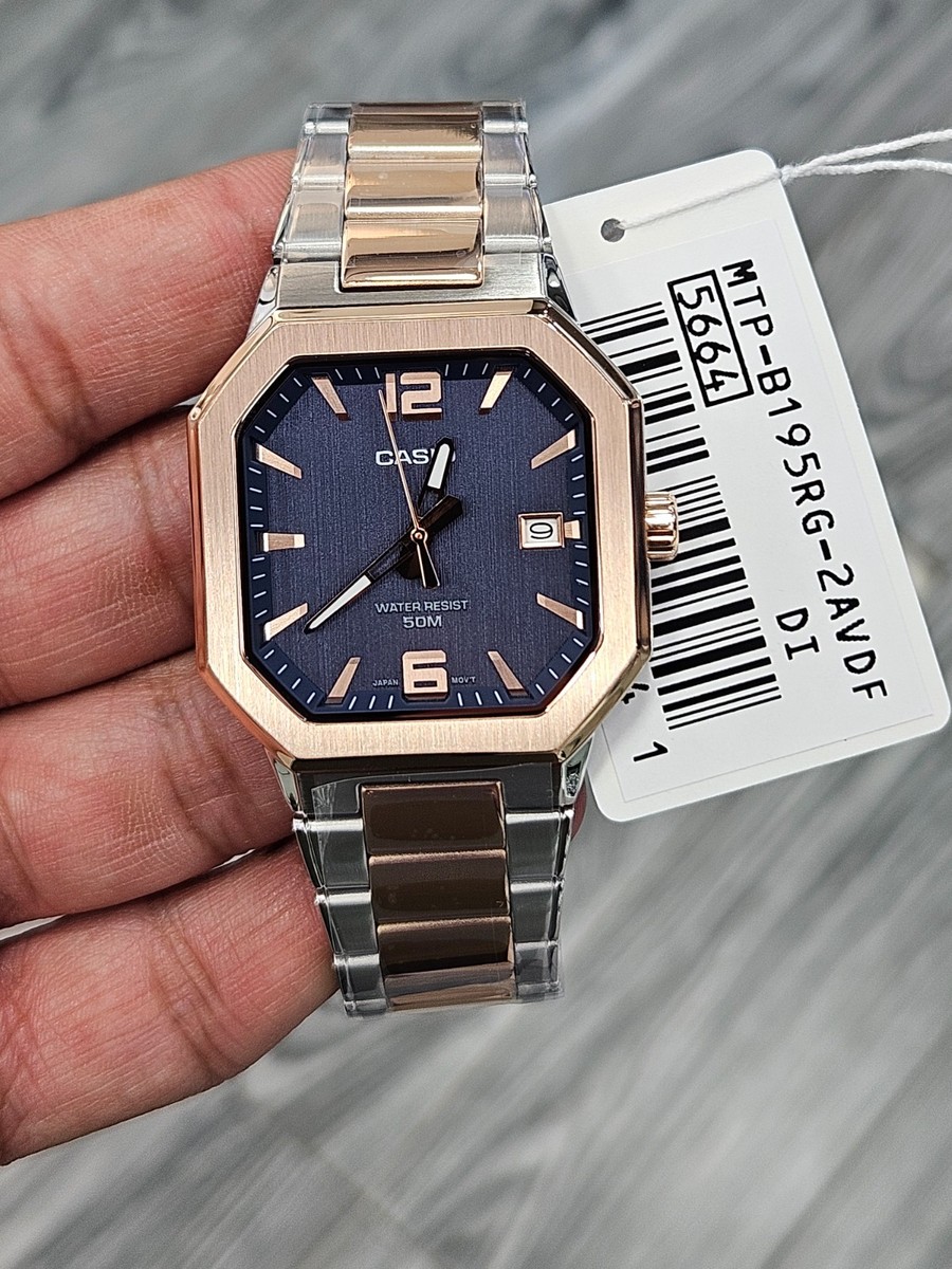 希少 CASIO カシオ 腕時計 MTP-B195RG ローズゴールド ネイビー Casio MTP-B195RG-2AVDF Men's Watch | Rose Gold & Silver | Blue