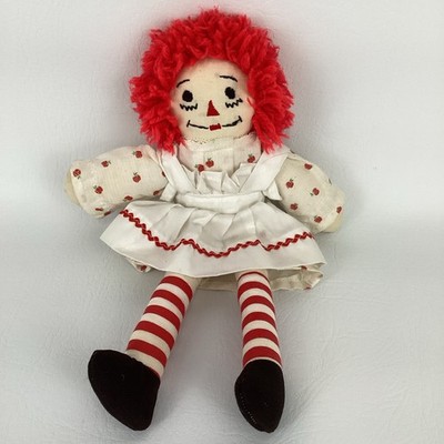 Vintage 80s Handmade Raggedy Ann Doll 12'' Plush Stuffed Doll Ragdoll Yarn Hair