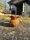 Vintage Murano Millefiori Glass Vase Orange Yellow Blue Flowers Ruffled Rim