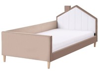 Kinderbett Samtstoff Braun / Weiß Mit Lattenrost 90X200 Cm Hohes Kopfteil Kervan