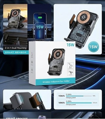 Smart Sensor Car Wireless Charger 15W Fast Charge Induction Auto Clamping Mount